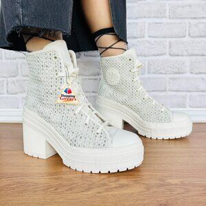 Converse Chuck 70 De Luxe Heel Platform Knit 9.5 Women Shoes Egret Boots A07535C